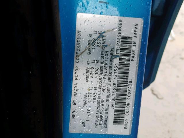 JM1BL1K68B1421534 - 2011 MAZDA 3 S BLUE photo 10