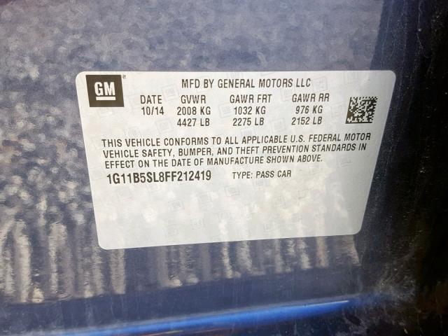1G11B5SL8FF212419 - 2015 CHEVROLET MALIBU LS Boz foto 10