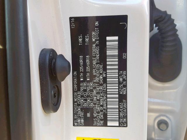 JTJBARBZ8H2114346 - 2017 LEXUS NX 200T WHITE photo 10