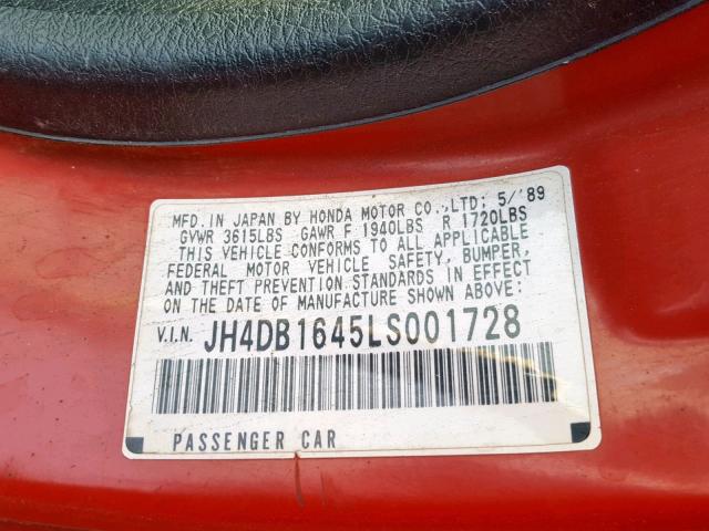 JH4DB1645LS001728 - 1990 ACURA INTEGRA RS RED photo 10