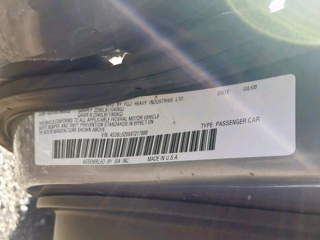 4S3BL626X97217998 - 2009 SUBARU LEGACY 2.5 GRAY photo 10