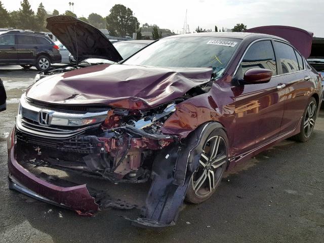 1HGCR2F59GA080244 - 2016 HONDA ACCORD SPO BURGUNDY photo 2