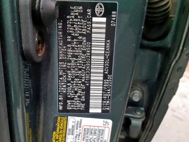 4T1BE32K95U388500 - 2005 TOYOTA CAMRY LE GREEN photo 10