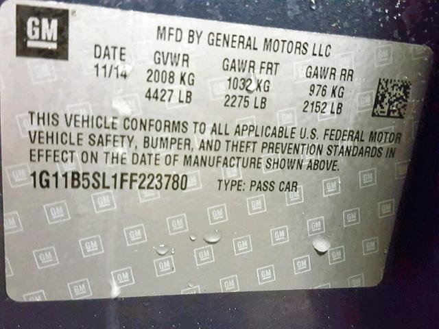 1G11B5SL1FF223780 - 2015 CHEVROLET MALIBU LS BLUE photo 10