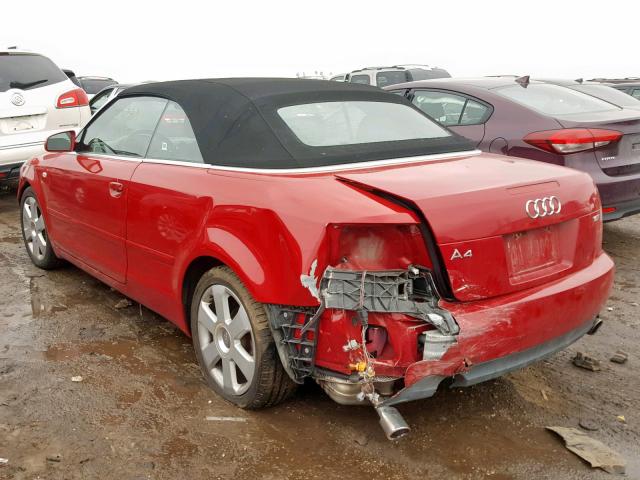 WAUAC48H34K009604 - 2004 AUDI A4 1.8 CAB RED photo 3