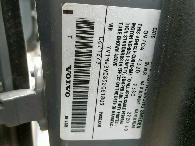 YV1MW390852061803 - 2005 VOLVO V50 2.4I GRAY photo 10