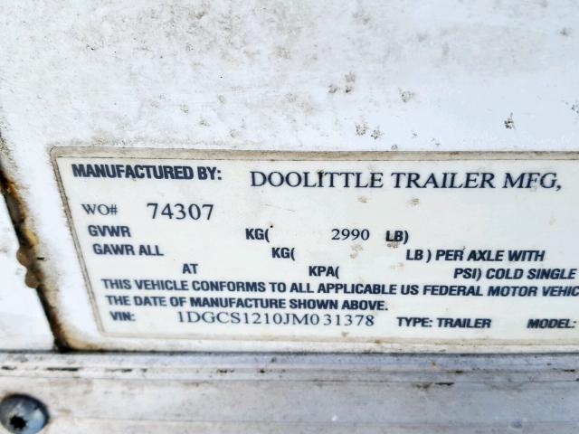 1DGCS1210JM031378 - 2018 HALL TRAILER WHITE photo 10