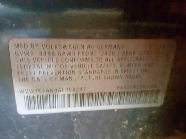 WVWJK7AN9AE096247 - 2010 VOLKSWAGEN PASSAT KOM GRAY photo 10