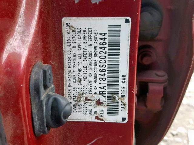 JHMRA1846SC024644 - 1995 HONDA ODYSSEY LX RED photo 10