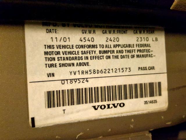 YV1RH58D622121573 - 2002 VOLVO S60 2.5T GOLD photo 10