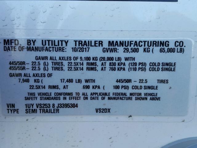 1UYVS2538J3395304 - 2017 UTILITY TRAILER WHITE photo 10