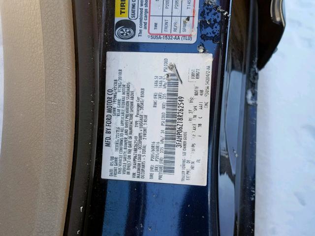 3FAHP06Z18R262549 - 2008 FORD FUSION S BLACK photo 10