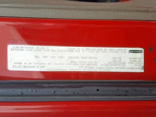 1FUJGLBG1DLFD5149 - 2013 FREIGHTLINER CASCADIA 1 RED photo 10