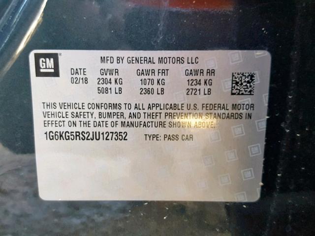 1G6KG5RS2JU127352 - 2018 CADILLAC CT6 PREMIU CHARCOAL photo 10