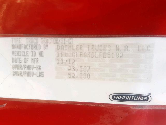 1FUJGLBGXDLFD5182 - 2013 FREIGHTLINER CASCADIA 1 RED photo 10