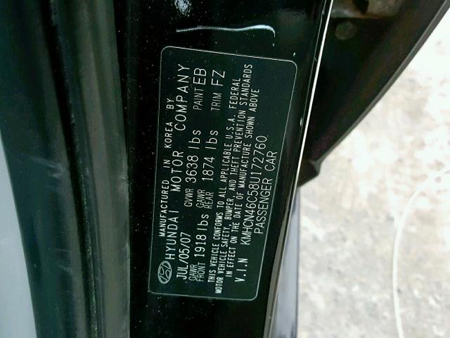 KMHCN46C58U172760 - 2008 HYUNDAI ACCENT GLS BLACK photo 10