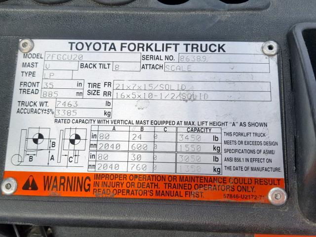 86389 - 2004 TOYOTA FORKLIFT TWO TONE photo 10