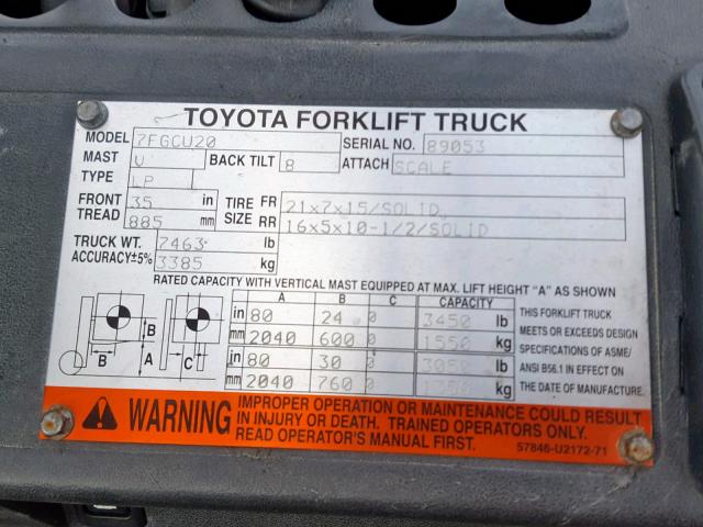 89053 - 2005 TOYOTA FORKLIFT TWO TONE photo 10