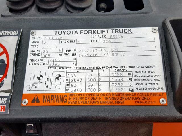 89626 - 2005 TOYOTA FORKLIFT TWO TONE photo 10