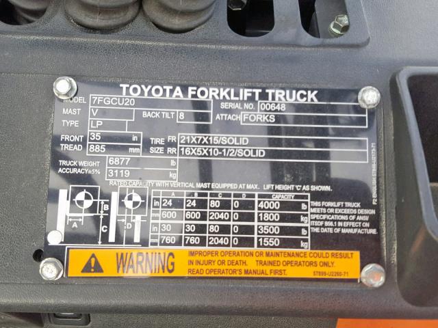 00648 - 2007 TOYOTA FORKLIFT TWO TONE photo 10