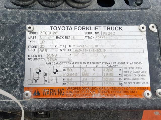 98242 - 2007 TOYOTA FORKLIFT TWO TONE photo 10