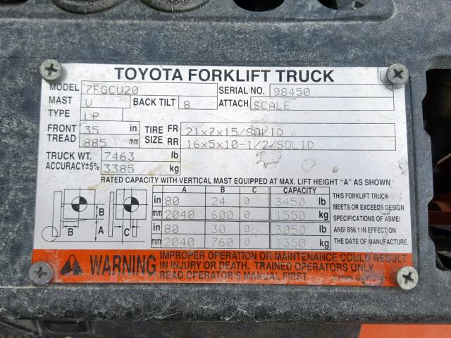 98450 - 2007 TOYOTA FORKLIFT TWO TONE photo 10