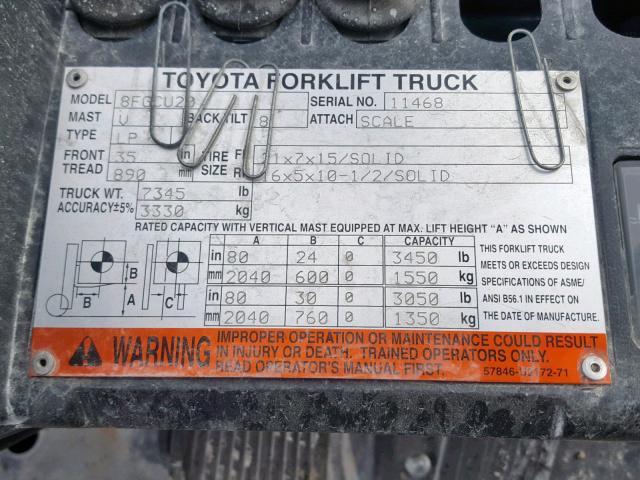 11468 - 2008 TOYOTA FORKLIFT TWO TONE photo 10