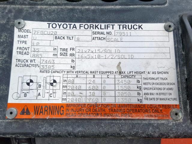 79511 - 2003 TOYOTA FORKLIFT TWO TONE photo 10