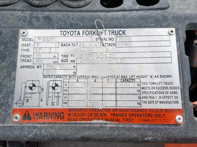 78446 - 2003 TOYOTA FORKLIFT TWO TONE photo 10