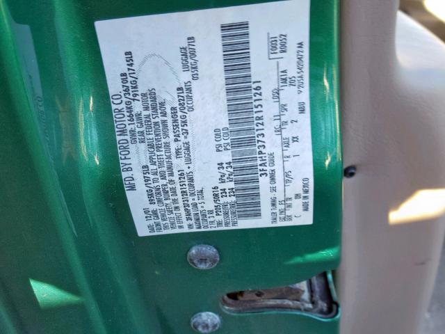 3FAHP37312R151261 - 2002 FORD FOCUS ZX5 GREEN photo 10