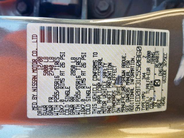 5N1ED28T31C550860 - 2001 NISSAN XTERRA XE 棕色 照片 10