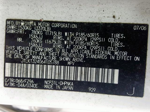 JTLKT324064105788 - 2006 TOYOTA SCION XB Ақ фото 10