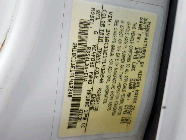 3N1BC11E17L412248 - 2007 NISSAN VERSA S WHITE photo 10