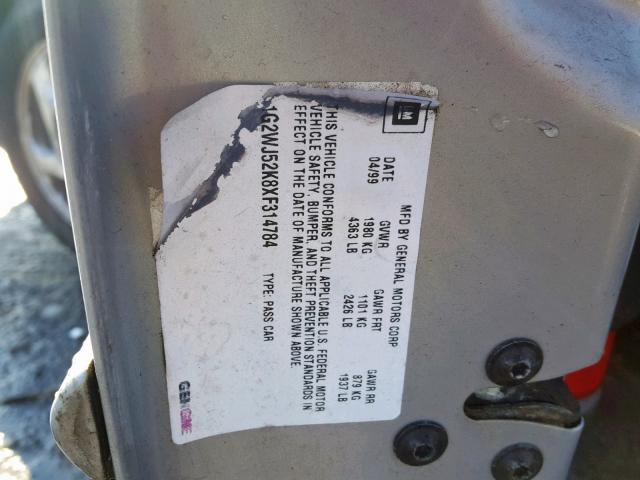 1G2WJ52K8XF314784 - 1999 PONTIAC GRAND PRIX SILVER photo 10