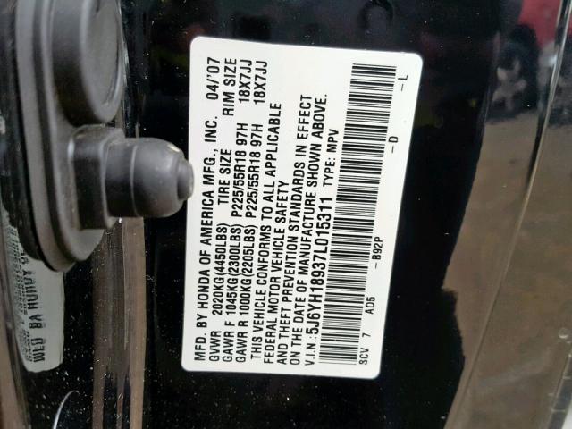 5J6YH18937L015311 - 2007 HONDA ELEMENT SC BLACK photo 10