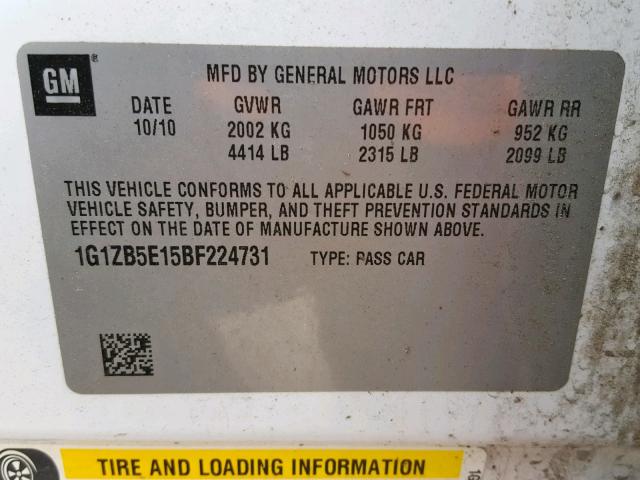 1G1ZB5E15BF224731 - 2011 CHEVROLET MALIBU LS WHITE photo 10
