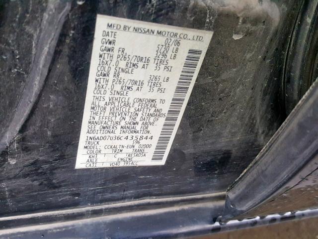 1N6AD07U36C435844 - 2006 NISSAN FRONTIER C BLACK photo 10