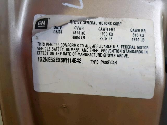 1G2NE52EX5M114542 - 2005 PONTIAC GRAND AM S GOLD photo 10