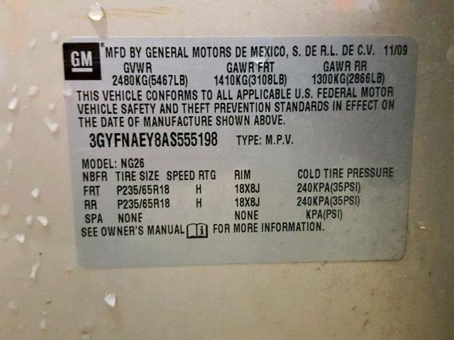 3GYFNAEY8AS555198 - 2010 CADILLAC SRX LUXURY GOLD photo 10