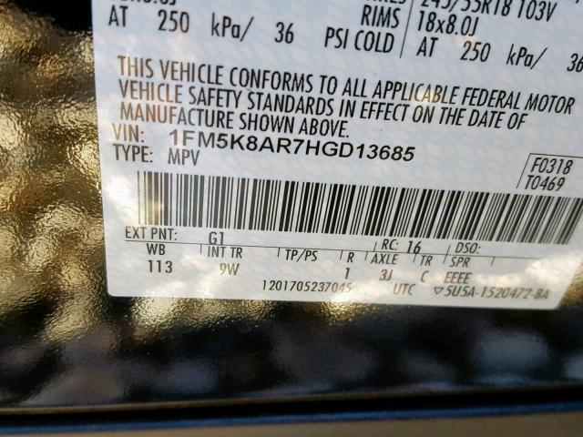 1FM5K8AR7HGD13685 - 2017 FORD EXPLORER P 黑色 照片 10