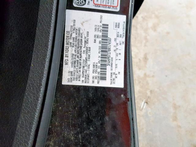 3FAHP07Z78R174507 - 2008 FORD FUSION SE BLACK photo 10