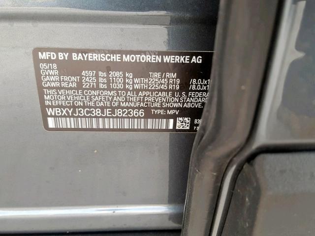 WBXYJ3C38JEJ82366 - 2018 BMW X2 SDRIVE2 CHARCOAL photo 10