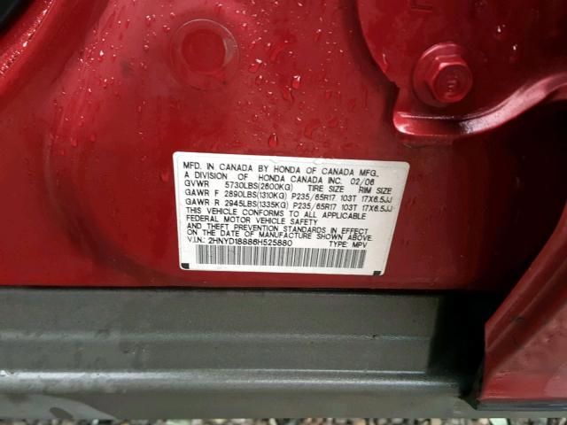 2HNYD18886H525880 - 2006 ACURA MDX TOURIN RED photo 10