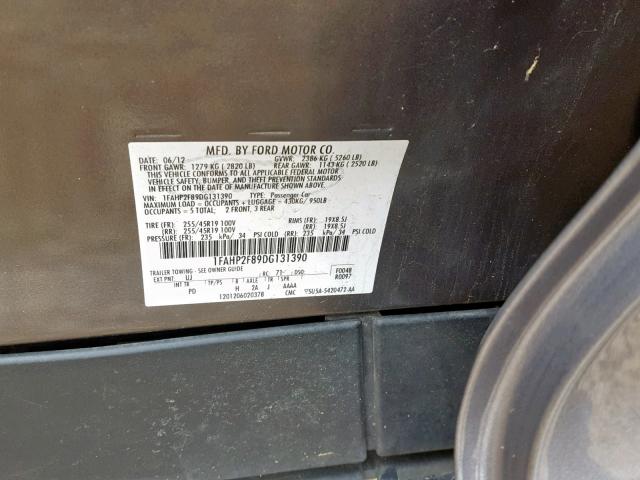 1FAHP2F89DG131390 - 2013 FORD TAURUS LIM GRAY photo 10