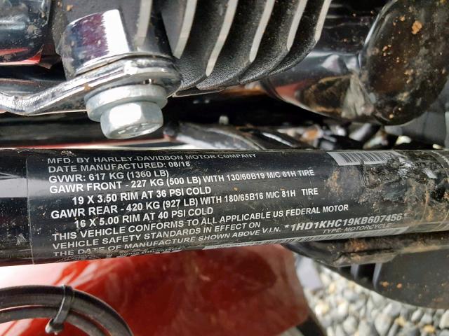 1HD1KHC19KB607456 - 2019 HARLEY-DAVIDSON FLTRX 勃艮第红 照片 10