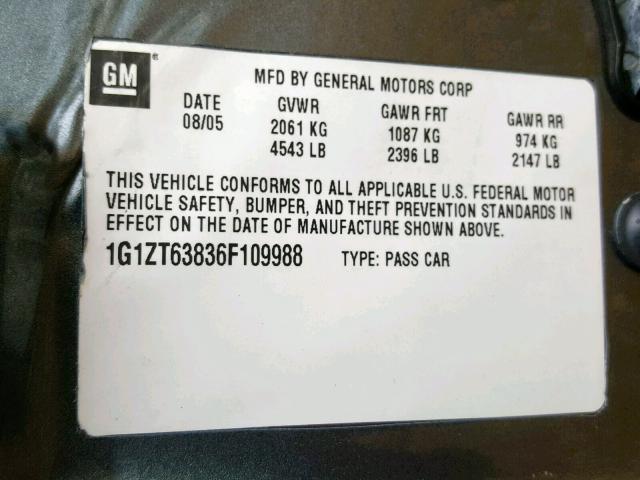 1G1ZT63836F109988 - 2006 CHEVROLET MALIBU MAX 灰色 照片 10