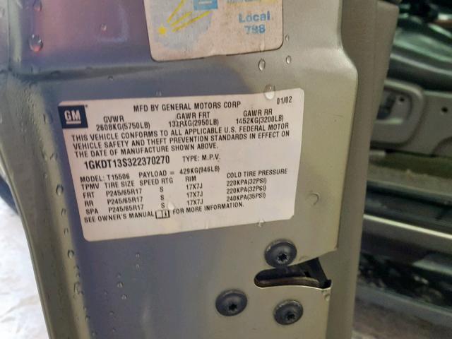 1GKDT13S322370270 - 2002 GMC ENVOY BEIGE photo 10