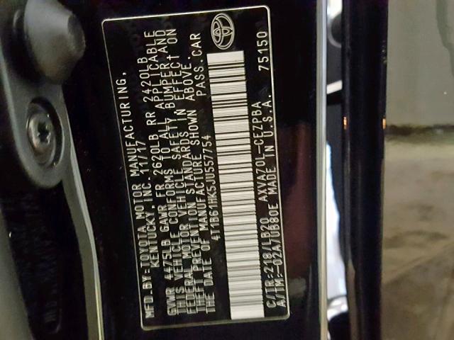 4T1B61HK5JU557754 - 2018 TOYOTA CAMRY XSE 黑色 照片 10