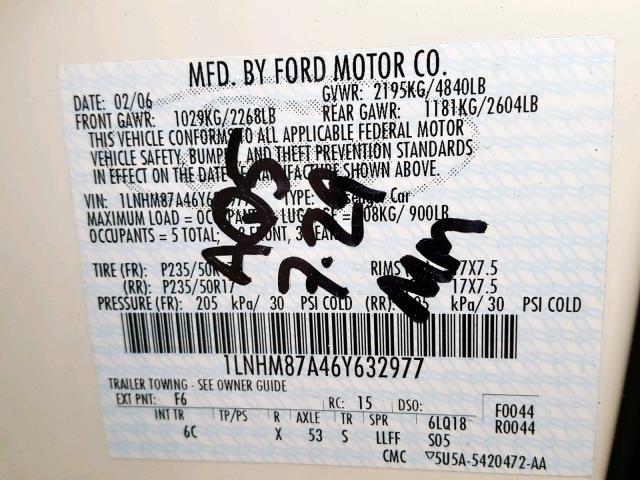 1LNHM87A46Y632977 - 2006 LINCOLN LS كريمي صورة 10