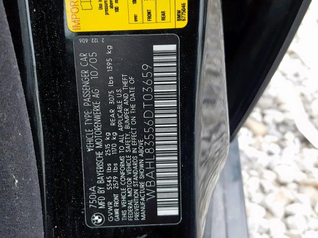 WBAHL83556DT03659 - 2006 BMW 750 I BLACK photo 10